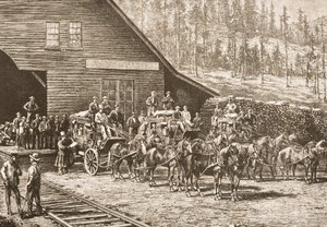 Gare de Reno sur le chemin de fer Central Pacific, vers 1870, de 